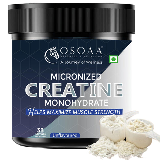 OSOAA Micronized Creatine Monohydrate Powder - 100g, Unflavoured | 3g Creatine/Serving | Pre/Post Workout Supplement for Muscle Repair & Recovery | Supports Athletic Performance & Power