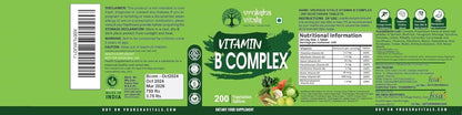 Vruksha Vitals Vitamin B Complex 100% RDA - 200 Tablets/Capsules - B Vitamins Supplement (B1, B2, B3, B5, B6, B7, B9, B12) (With Mecobalamine)