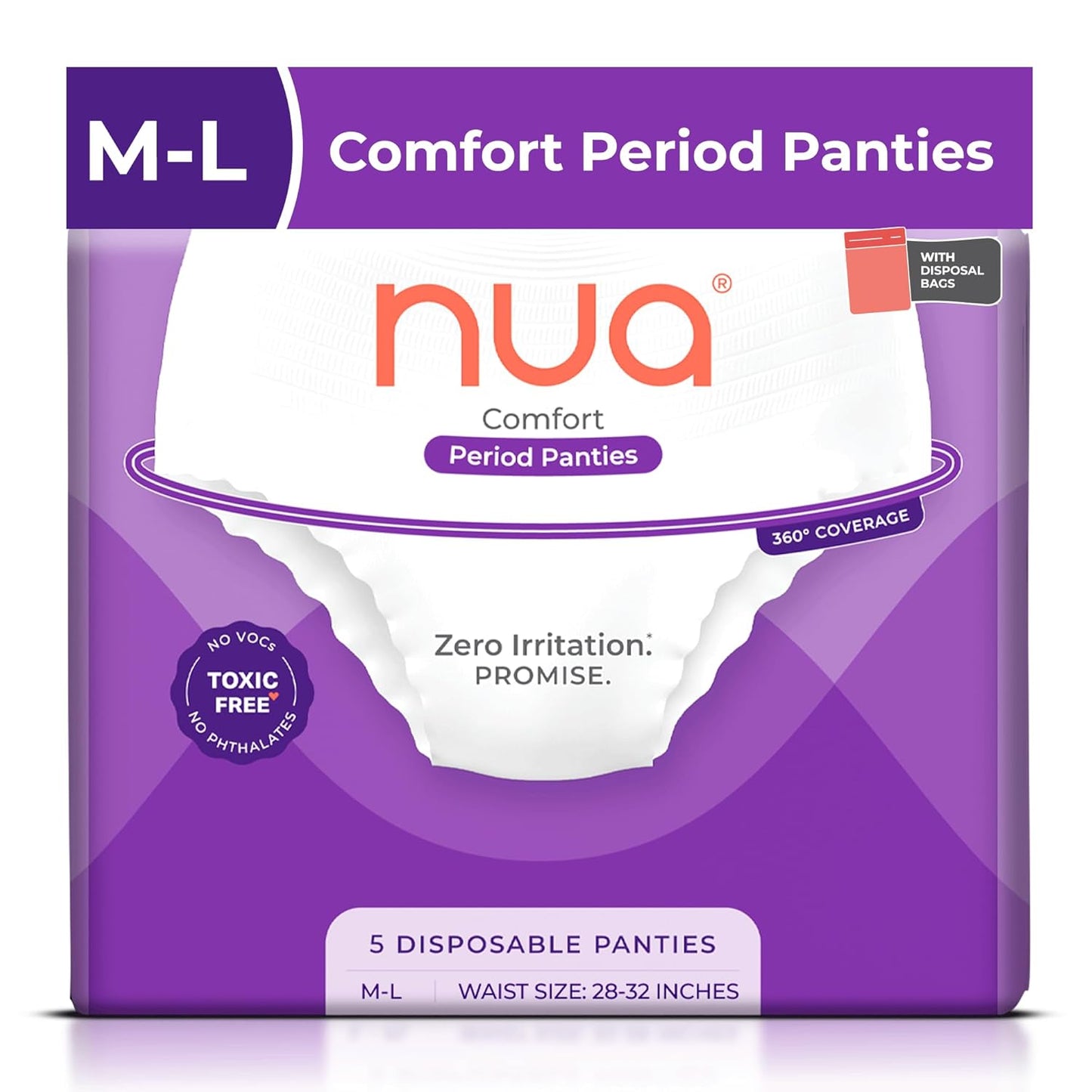 Nua 360Â° Comfort Period Panties (M-L) | Pack of 5 | Ultra-Absorbent | Zero Irritation | 4X Comfort | for Heavy Flow | No rashes | Leakproof | Seamless | 100% Toxic-Free, Dermatologically Tested