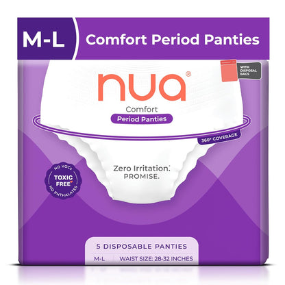 Nua 360Â° Comfort Period Panties (M-L) | Pack of 5 | Ultra-Absorbent | Zero Irritation | 4X Comfort | for Heavy Flow | No rashes | Leakproof | Seamless | 100% Toxic-Free, Dermatologically Tested
