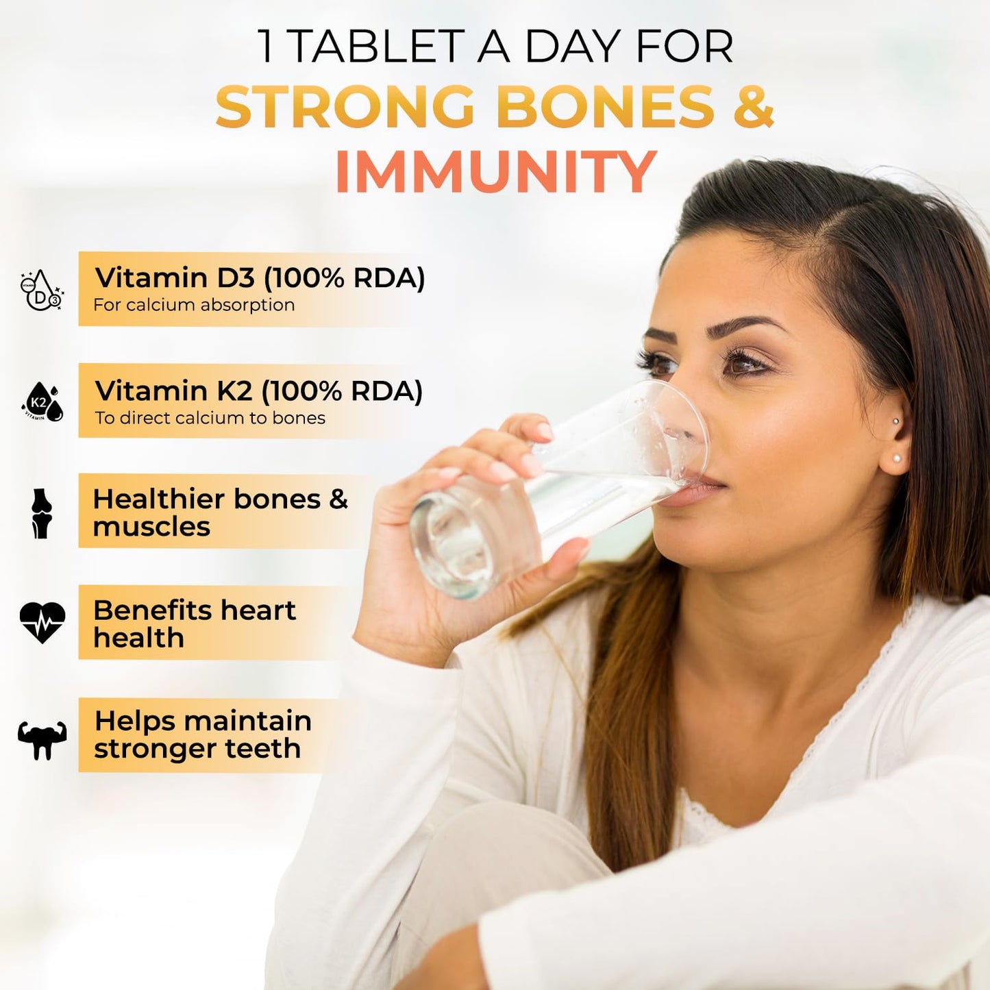 The Body Reserve Vitamin D3 K2 MK7-90 Veg Tablets, 100% RDA Plant-Based Vitamin D3 Supplement from Lichen Source with Vitamin K2 as MK7 Menaquinone