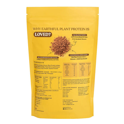 Earthful Honest Plant Protein | 24g Protein/Serving & 4.9g BCCAs | For Weight Management, Energy, Muscle Support & Recovery | Made with Pea & Brown Rice | Indonesian Cocoa - 504g