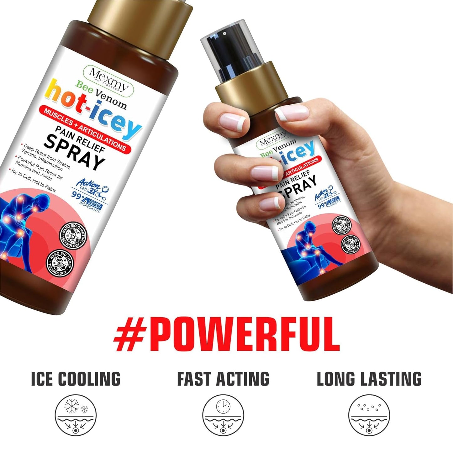 Pain Relief Spray | Hot-Cool Formula For Instant Relief From Back Pain, Leg Pain, Lumbar Pain, Knee Pain, Joint Pain, Sports Injuries, Sleep Support & Muscle Recovery | 100 g