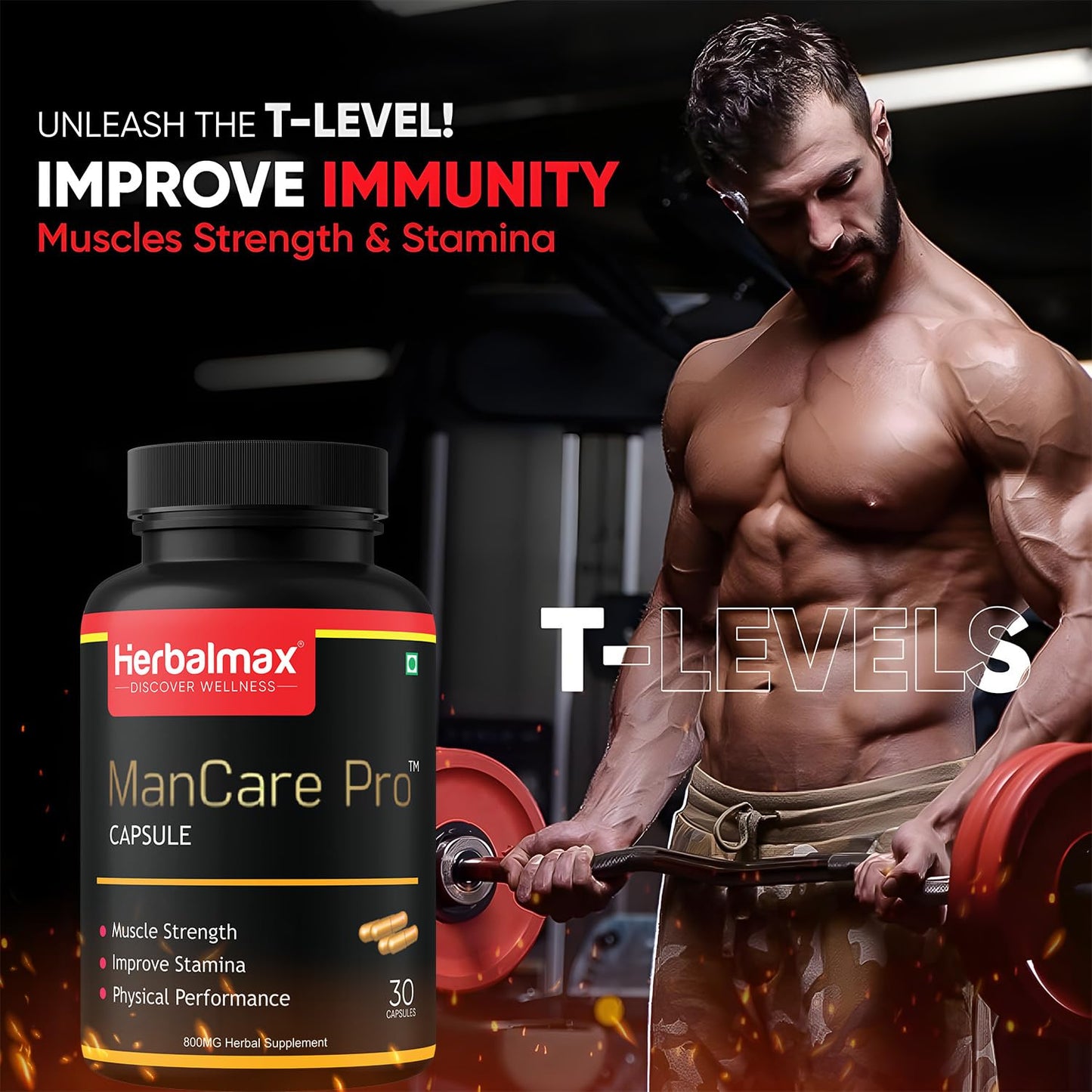 Herbalmax ManCare Pro Capsules â€“ 800mg | With Safed Musli, Shilajit, Ashwagandha, Vaidarikandra & Kaunch Beej Extract | Supports Muscle Strength, Stamina & Physical Performance â€“ 30 Capsules