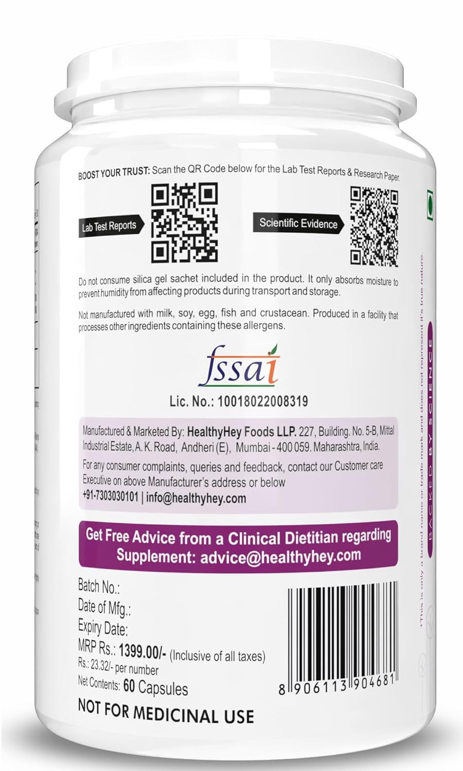 HealthyHey Nutrition BWL - Probiotic For Bowel Movement - 60 Vegetable Capsules