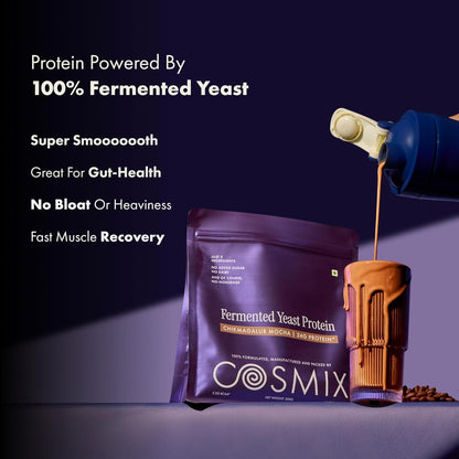 Cosmix Fermented Yeast Protein Powder | 24g Protein | Pure Single-Source Plant Protein | Made In-House | Smooth, Crazy tasty & Gut-Friendly | Chikmagalur Mocha, 38g Sachet