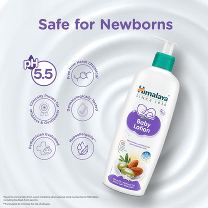 Himalaya Gentle Baby Lotion 400ml with Almond oil, Olive oil, Country Mallow | No.1 Doctor-Prescribed Brand |pH 5.5 formulation | Nourishes and moisturizes your baby's skin | Safe for Newborns