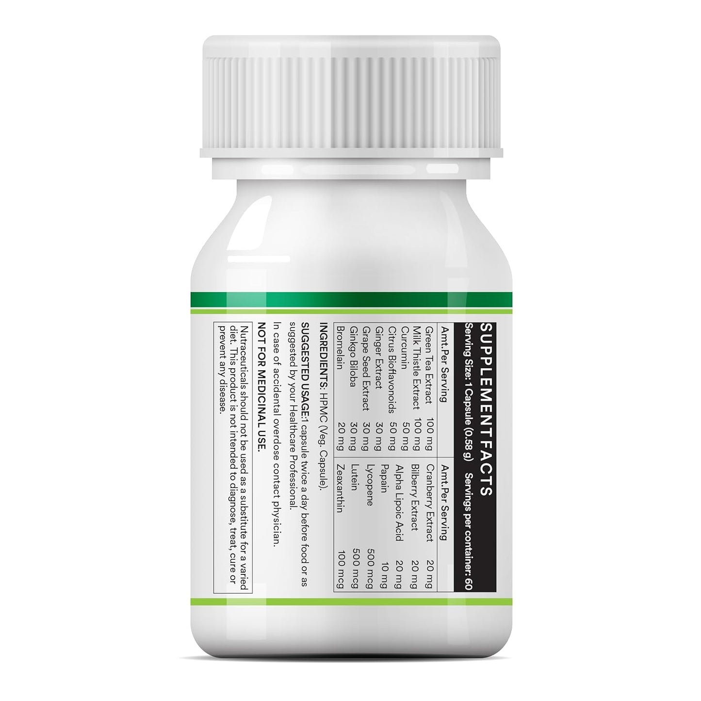 INLIFE Super Antioxidant Supplement Lycopene, Green Tea, Milk Thistle, Curcumin, Grape Seed, Ginkgo Biloba, Ginger, Cranberry, Alpha Lipoic Acid, Lutein, Zeaxanthin - Pack of 60 Vegetarian Capsules