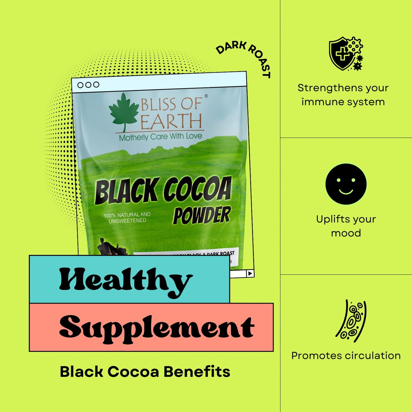 Bliss of Earth Black Cocoa Powder Natural and Unsweetened Carbon Black & Dark Roast Perfect for Cooking & Baking Cakes, Biscuits, Oreo, Chocolates, Smoothies 100GM