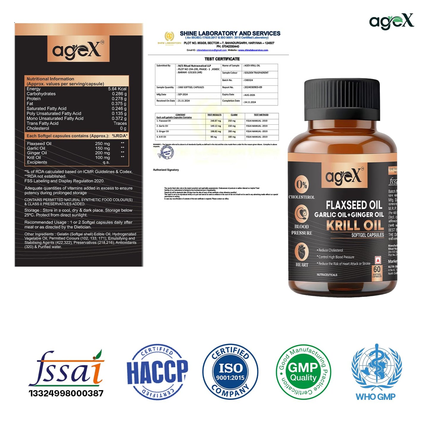 Flex Power Capsules: Flaxseed, Garlic, Ginger & Krill Oil - 60 Softgel Capsules | Nutritional Powerhouse for Vitality, Immunity, and Heart Health (Pack of 1)