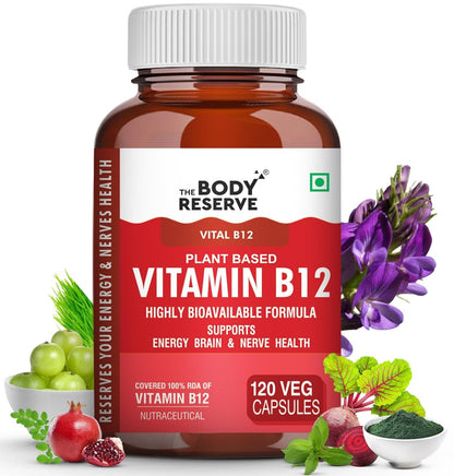 The Body Reserve Plant Based Vitamin B12 Supplement For Men & Women 120 Capsules Organic Vitamin B12 For Nerve And Brain Health Vegan Capsules