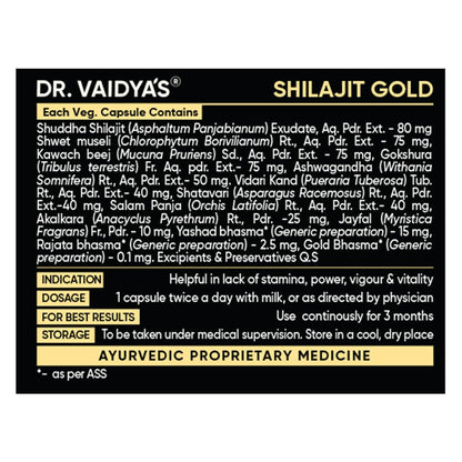 Dr. Vaidyaâ€™s Shilajit Gold Capsules for Men | Pure Himalayan Shuddha Shilajit, Ashwagandha, Swarna Bhasma, Gokshura & Fulvic Acid | Boosts Strength, Stamina, Energy & Vitality | 30 Capsules