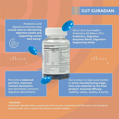 Briyo Gut Health Support â€“ 60 Billion CFU Probiotics with Prebiotics, Digestive Enzymes & Herbs | Gut Guardian Formula to Boost Good Gut Bacteria, Support Digestion & Immunity, and Relieve Bloating & Gas