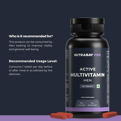 Nutrabay Pro Active Multivitamin for Men with Zinc, Magnesium, Vitamin B,C,A,E â€“ Enhances Energy, Immunity & Better Sleepâ€“ 60 Veg Capsules | 100% RDA for Viamins & Minerals | Purity Tested Supplement