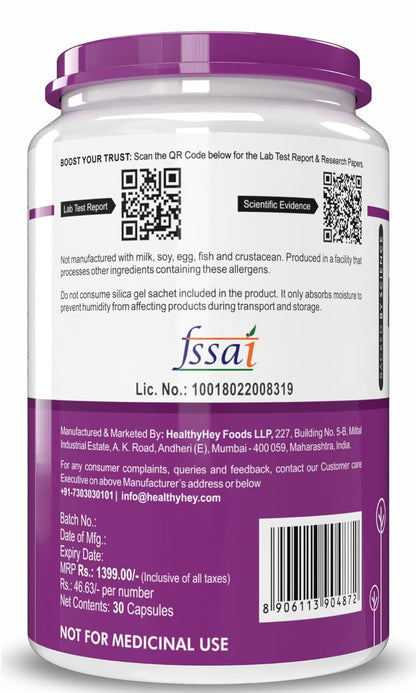 HealthyHey Nutrition Magnesium Sulphate - 900mg/Serving - 30 Capsules