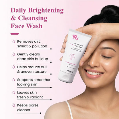 Zeelab 1RX Glycolic Acid Face Wash 100gm | Exfoliating & Brightening Cleanser | With Aloe Vera, Niacinamide & Vitamin E | Removes Dead Skin, Controls Oil & Helps Improve Skin Texture | For Men & Women