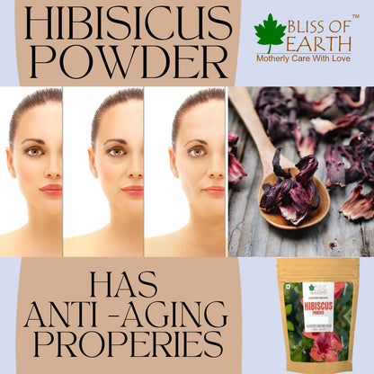 Bliss of Earth Hibiscus powder for face Hair | Makes Hair Stronger & Thicker | Controls Ageing | Cures Acne & Pimples | 100gm