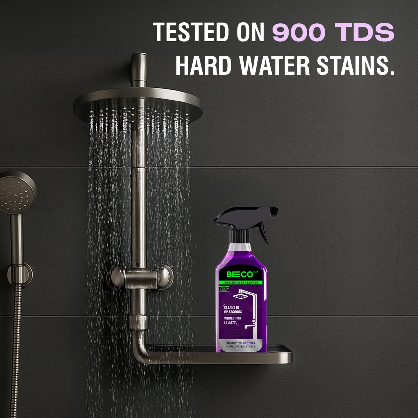 Beco Tap-Shower & Limescale Remover -500 ml | Descaler Liquid | Instantly Removes Stains | Cleans in 60 seconds | Non-Toxic | Max Shine | Suitable for Bathroom, Taps, Showers,Tiles, Mirrors