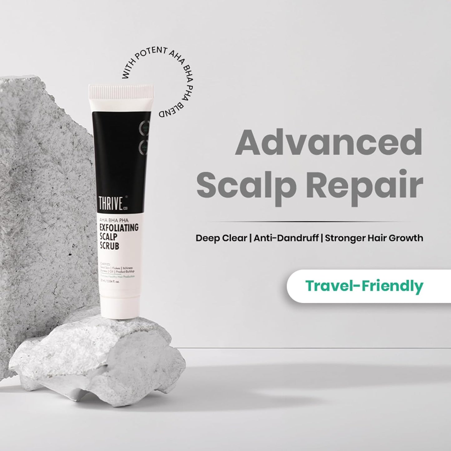 ThriveCo AHA BHA PHA Exfoliating Scalp Scrub | Promotes Hair Growth, Clears Dandruff, Dead Skin, Oil & Product Buildup | Works on Dry, Flaky & Itchy Scalp | For Men & Women | Travel-Friendly | 25ml