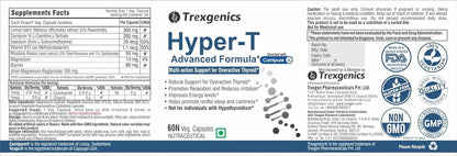 Trexgenics HYPER-T Overactive Thyroid Support VEGAN & NON-GMO (60 Veg. Capsules) (Pack of 1)