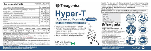 Trexgenics HYPER-T Overactive Thyroid Support VEGAN & NON-GMO (60 Veg. Capsules) (Pack of 1)