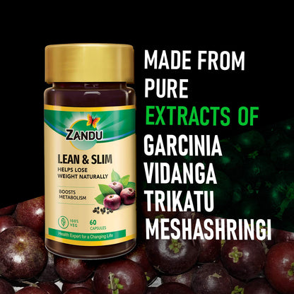 Zandu Lean & Slim Capsules Enriched with the Goodness of 6 Herbs to Help You in Weight Loss Journey, Acts as a Metabolism Booster And Supports Weight Management, Pack of 60 Veg Capsules