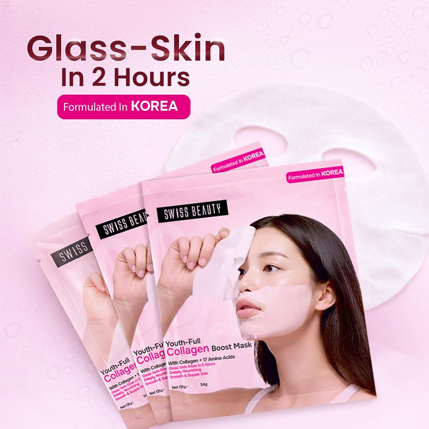 Swiss Beauty Care Youth-Full Collagen Boost Mask | Glass-Skin In 2 Hours | With Collagen & 17 Amino Acids | Plumps & Hydrates | 34g