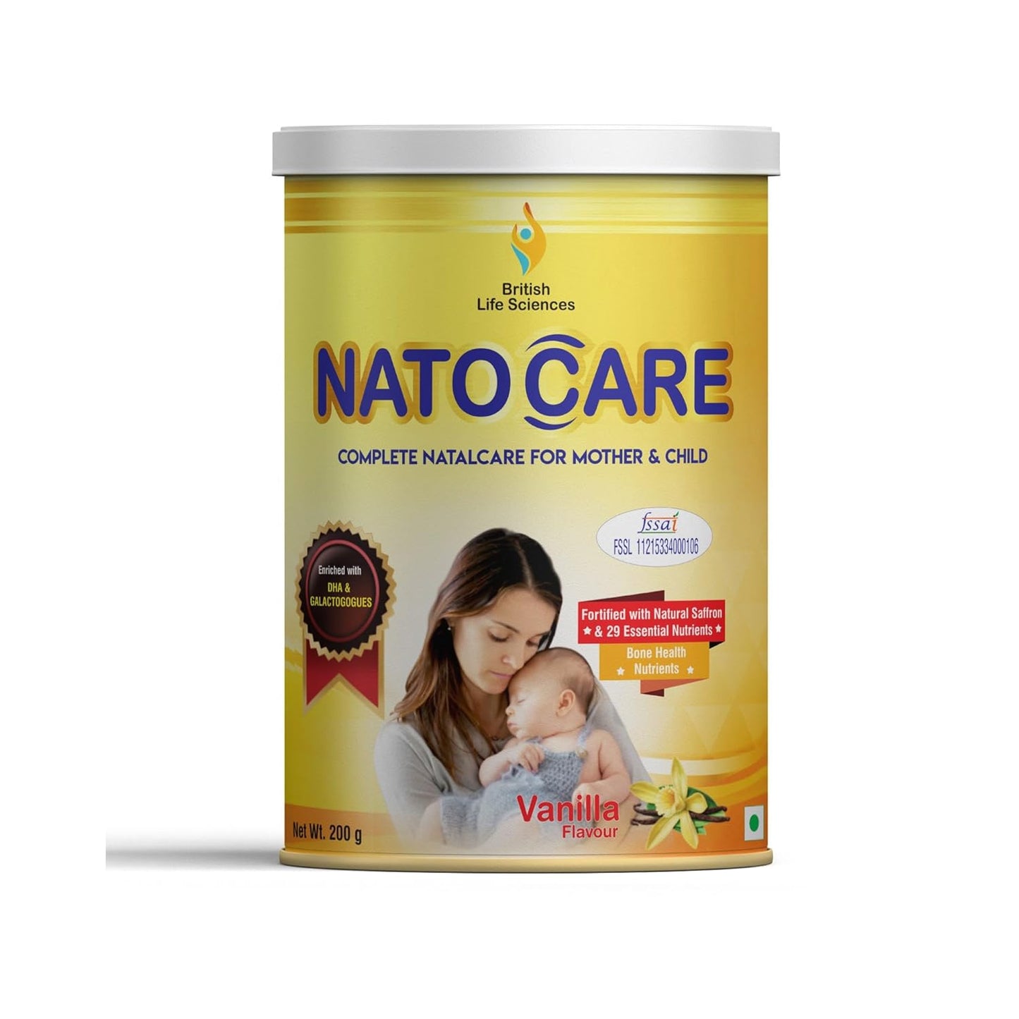 British Life Sciences Natocare Lactation Supplement | Breastfeeding Supplement | Shatavari, Silymarin & Fenugreek Extracts | Healthy Breast Milk Supply | Calcium & Vitamin D | Vanilla Flavor | 200g
