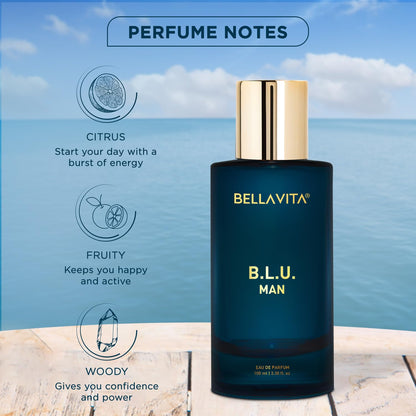 Bella Vita Luxury B.L.U Men Eau De Parfum Liquid Perfume With Lemon, Apple, Musk|Fresh, Refreshing, Energising Long Lasting Edp Fragrance Scent 100Ml