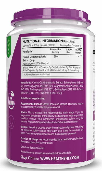HealthyHey Nutrition HADJOD - Cissus Quadrangularis Extract - 60 Vegetable Capsules