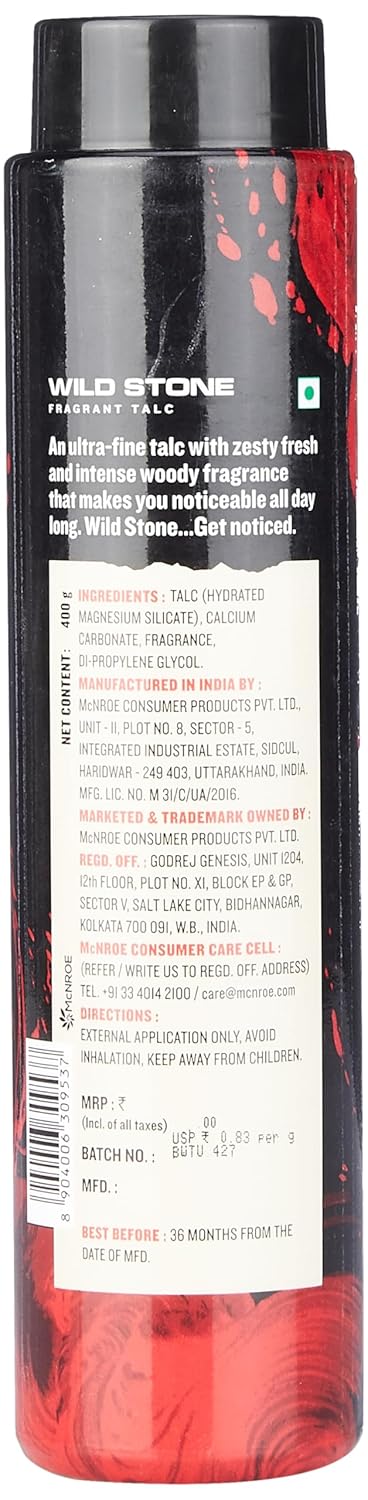 Wild Stone Ultra Sensual Talcum Powder for Men, 400gm, Perfumed Deodorant Talc with Masculine Aromas, Keeps You Smelling Fresh All-day Long