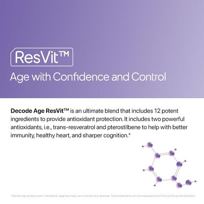 Decode Age Resveratrol Supplement 300 mg | 12-in-1 Antioxidant Supplement with Glutathione, Trans-Resveratrol & NAC for Cellular Repair, Healthy Skin, Hair, Immunity & Heart | GMO Free | Decode Age ResVit