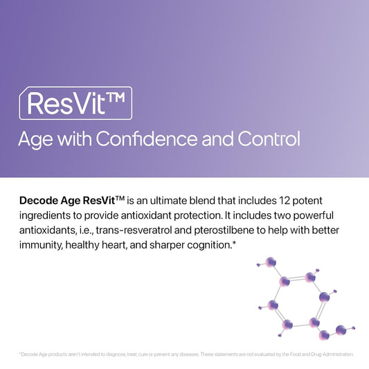 Decode Age Resveratrol Supplement 300 mg | 12-in-1 Antioxidant Supplement with Glutathione, Trans-Resveratrol & NAC for Cellular Repair, Healthy Skin, Hair, Immunity & Heart | GMO Free | Decode Age ResVit