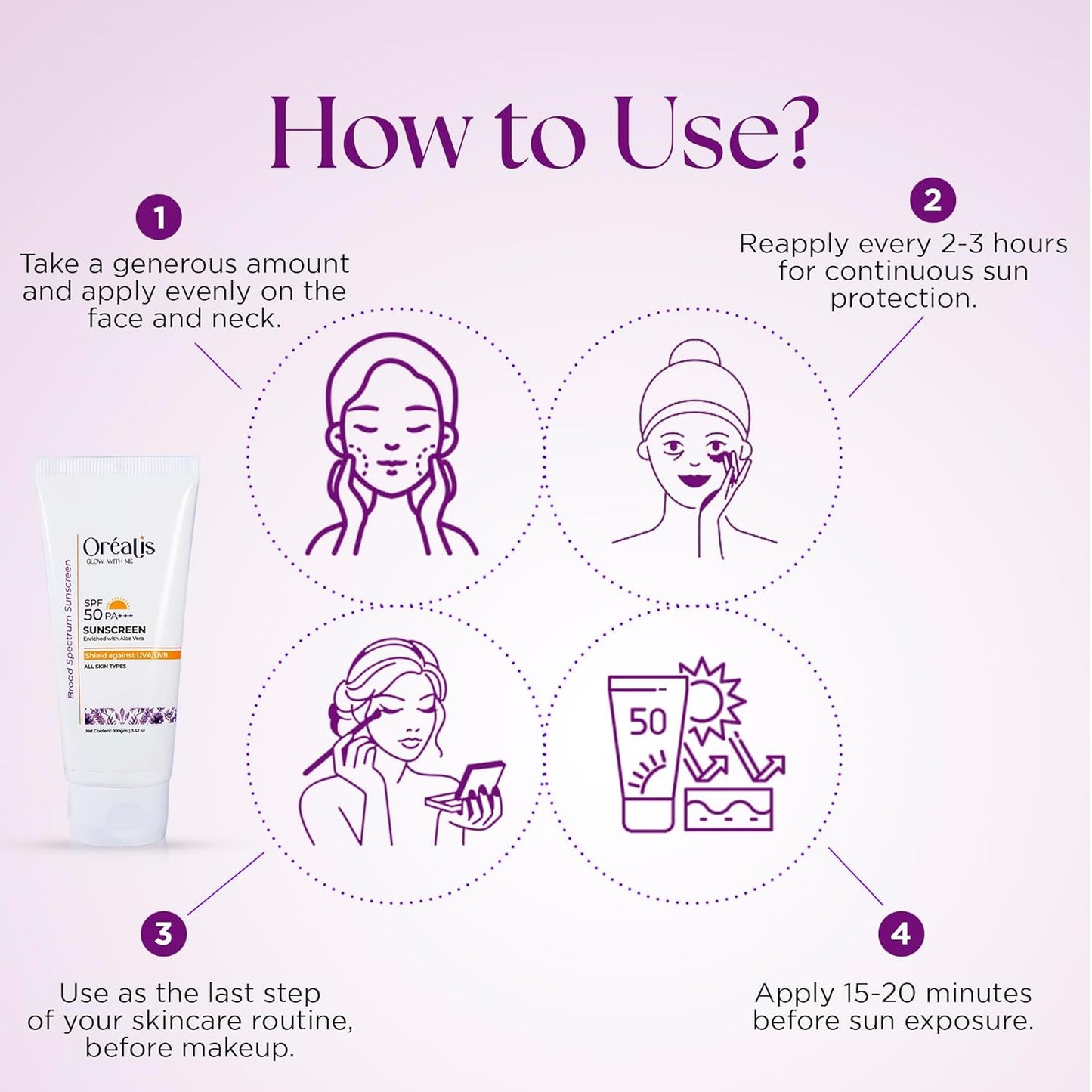 OrÃ©alis Sunscreen Cream 100gm with UVA UVB PA+ Protection | Moisturizer with Aloe Vera | Broad Spectrum Lightweight Non-Greasy Face Sunscreen for All Skin Types Men & Women
