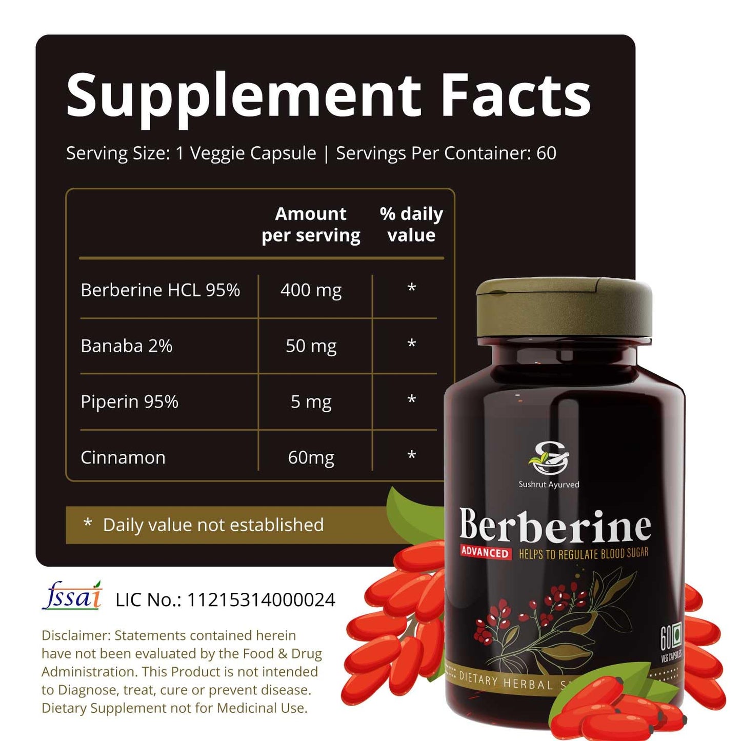 Berberine Advanced 500mg Capsules for Glucose Balance, Optimal Metabolism & Weight Management â€“ Plant-Based Formula with Banaba, Piperine & Cinnamon Extracts [Vegan Friendly] (Pack of 1 - 60 Capsules Each)