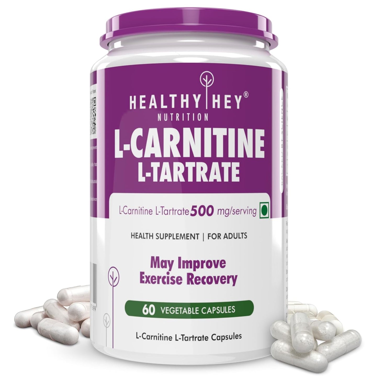 HealthyHey L-Carnitine & L-Tartrate (LCLT)-Support Transport of Fats to Muscles - 60 Vegetable Capsules (Pack of 1)