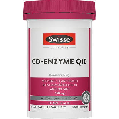 Swisse Coenzyme Q10, 150mg CoQ10 Supplement - Highest Strength CoQ10 In Single Capsule (Manufactured In Australia) High Absorption for Heart & Energy Metabolism - 50 Tablets