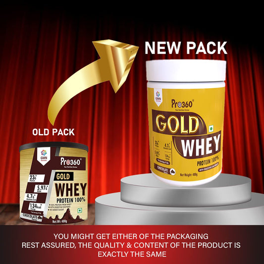 Pro360 Gold Whey Protein - Chocolate - (100% Whey Protein with Digestive Enzymes, 23g Protein, 5.97g BCAA, 4.7g Glutamic Acid per Serving) (400g pack)