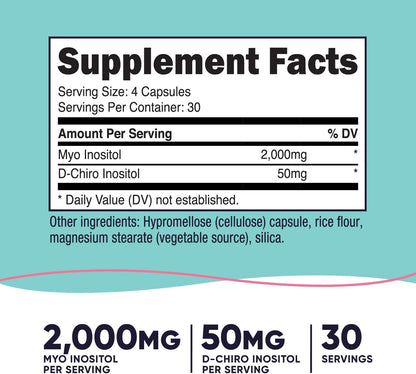 Nutricost Myo Inositol & D-Chiro Inositol for Women 2000mg, 120 Capsules, 2000mg Myo & 50mg D-Chiro Per Serving, 30 Servings, Vegetarian Friendly, Non-GMO & Gluten Free