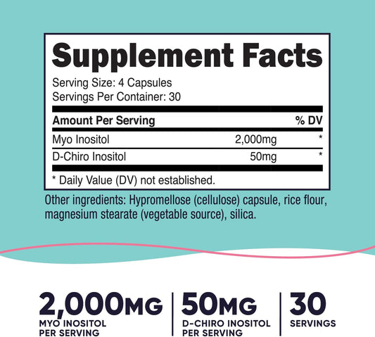 Nutricost Myo Inositol & D-Chiro Inositol for Women 2000mg, 120 Capsules, 2000mg Myo & 50mg D-Chiro Per Serving, 30 Servings, Vegetarian Friendly, Non-GMO & Gluten Free