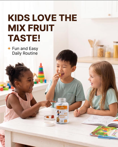 Nutrasium Multivitamin Gummies For Kids | With 14 Vitamins, 10 Minerals | Ashwagandha & Ginseng | 30 Day pack | Improves Immunity, Bone health & Brain Development | No Added Sugar | Mixed Fruit Flavour