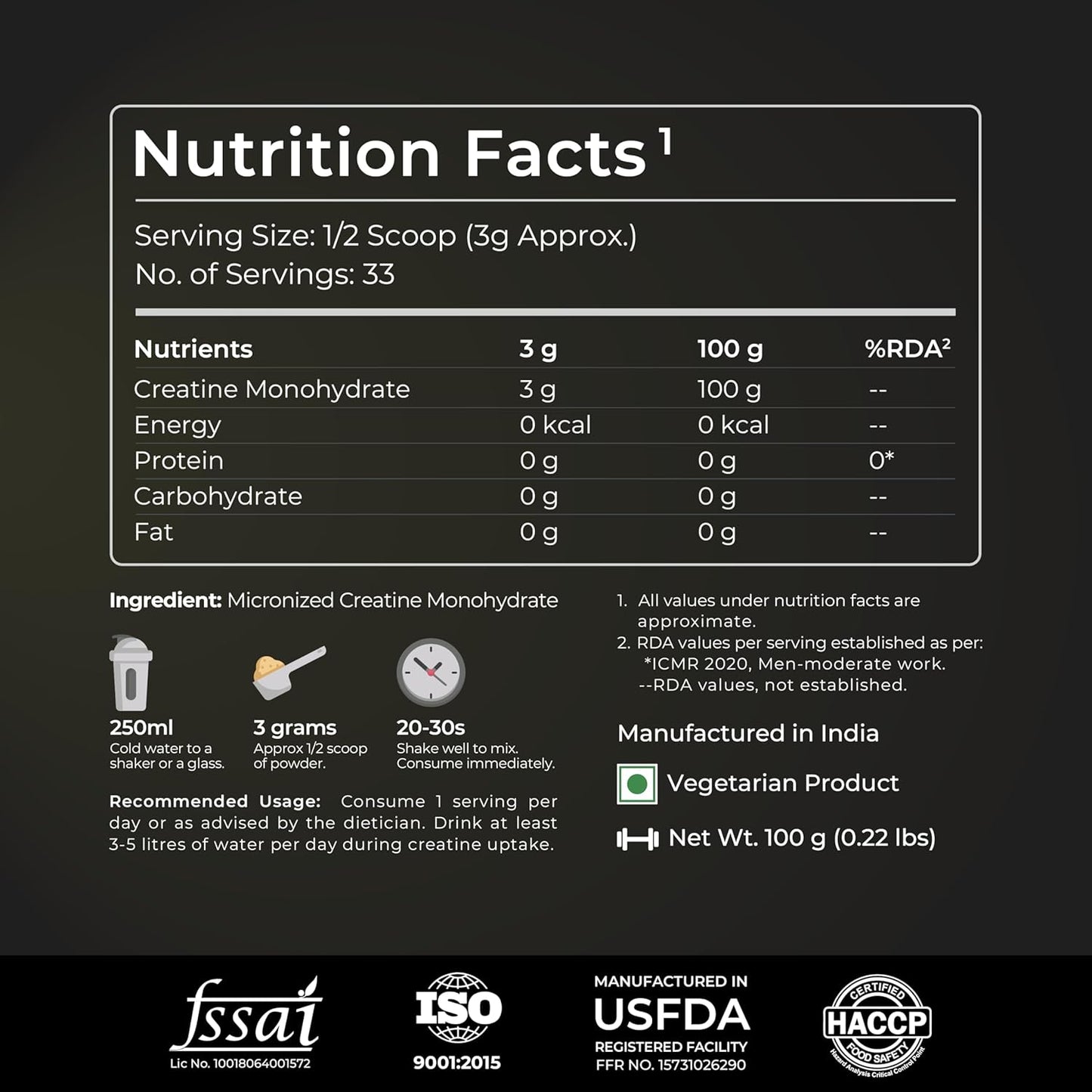 Nutrabay CreaPeak Creatine Monohydrate - 100g, Unflavoured | Powered by Creapure from AlzChem, Germany | 99.9% Pure Micronized Form for Faster Absorption