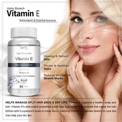 Vokin Biotech Natural Vitamin E from Sunflower - D-Alpha-Tocpherol - 10mg - 90 Capsules