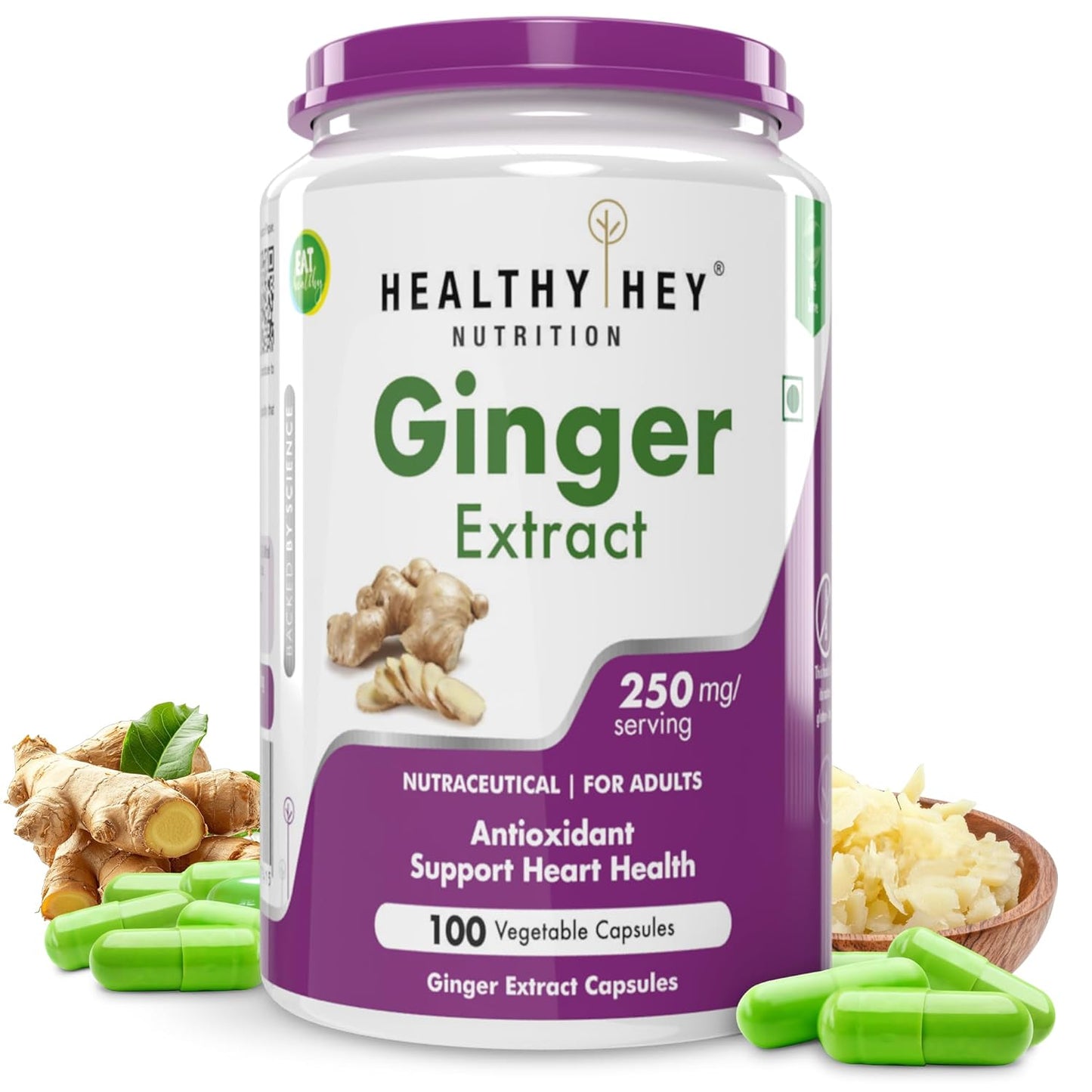 HealthyHey Nutrition Ginger Extract 5% Gingerols -100 Veg Capsules