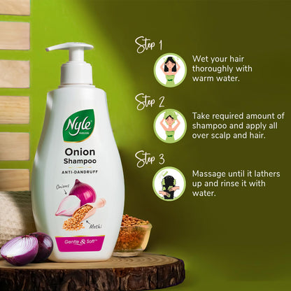 Nyle Naturals Anti Dandruff Onion Shampoo|For Dandruff Free Hair |Enriched With Onion & Fenugreek |Gentle & Soft Shampoo For Men & Women, 400ml