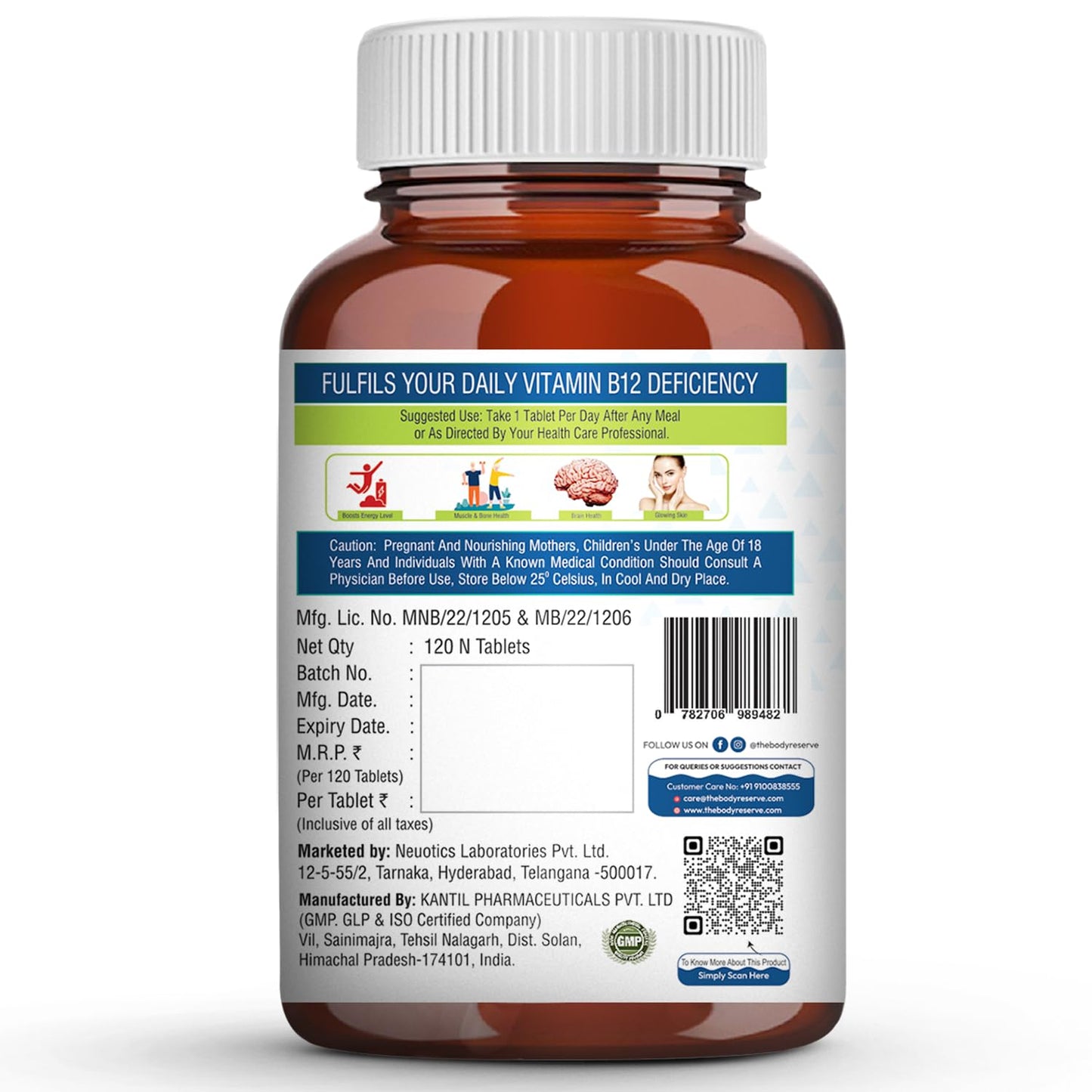 THE BODY RESERVE Vitamin B12 Supplements Methylcobalamin 500 Mcg Tablets | Active For Men & Women 120 Veg (4-Month Supply)