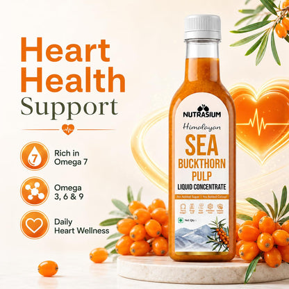 Nutrasium Himalayan Sea Buckthorn Berry Juice - 500 ml - Natural Source of Vitamin C, Omega 3 6 7 9, Antioxidants for Immunity, Skin Glow & Gut Health - 50 Glasses