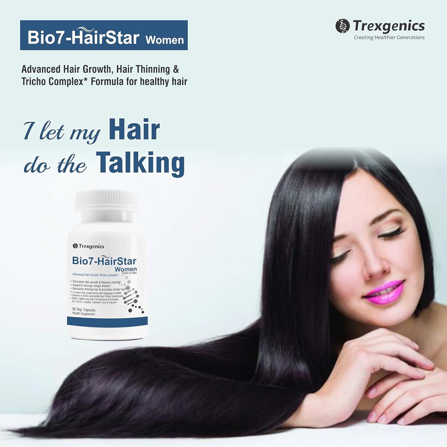 Trexgenics BIO7-HAIRSTAR WOMEN Advanced Hair Support Tricho Complex, ONE-A-DAY Vegatarian, Gluten Free(60 Veg. Capsules) (Pack of 1)
