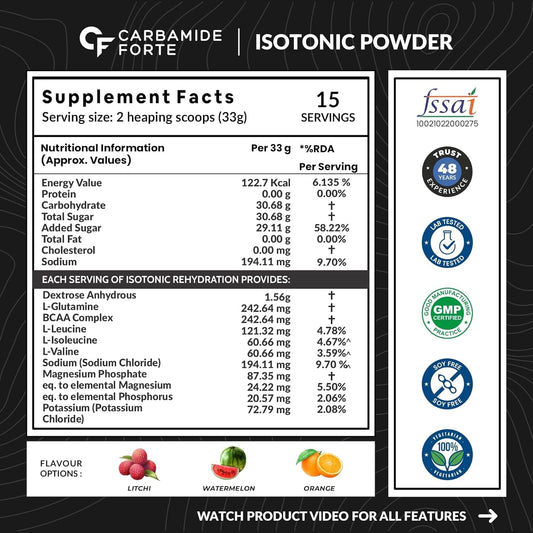 Carbamide Forte Isotonic Powder | Pre Workout Supplement For Men And Women| Instant Energy Drink for PreWorkout | Electrolytes Powder with added BCAA & L Glutamine - Orange Flavour - 500g (Pack of 1)
