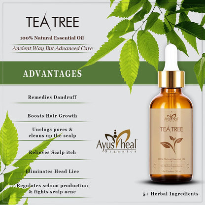Tea Tree Essential Oil for Healthy Skin, Face, and Hair 100% Organic Remedy for Dandruff, Acne, Stress, Pure & Natural 30 ML (Tea Tree)